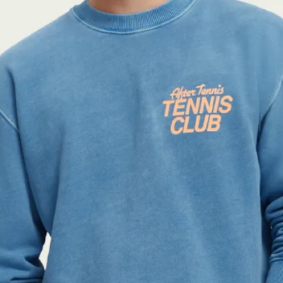 NWT Scotch & Soda Sweatshirt Small Unisex Blue Garment Dyed Tennis Slogan - Picture 3 of 14